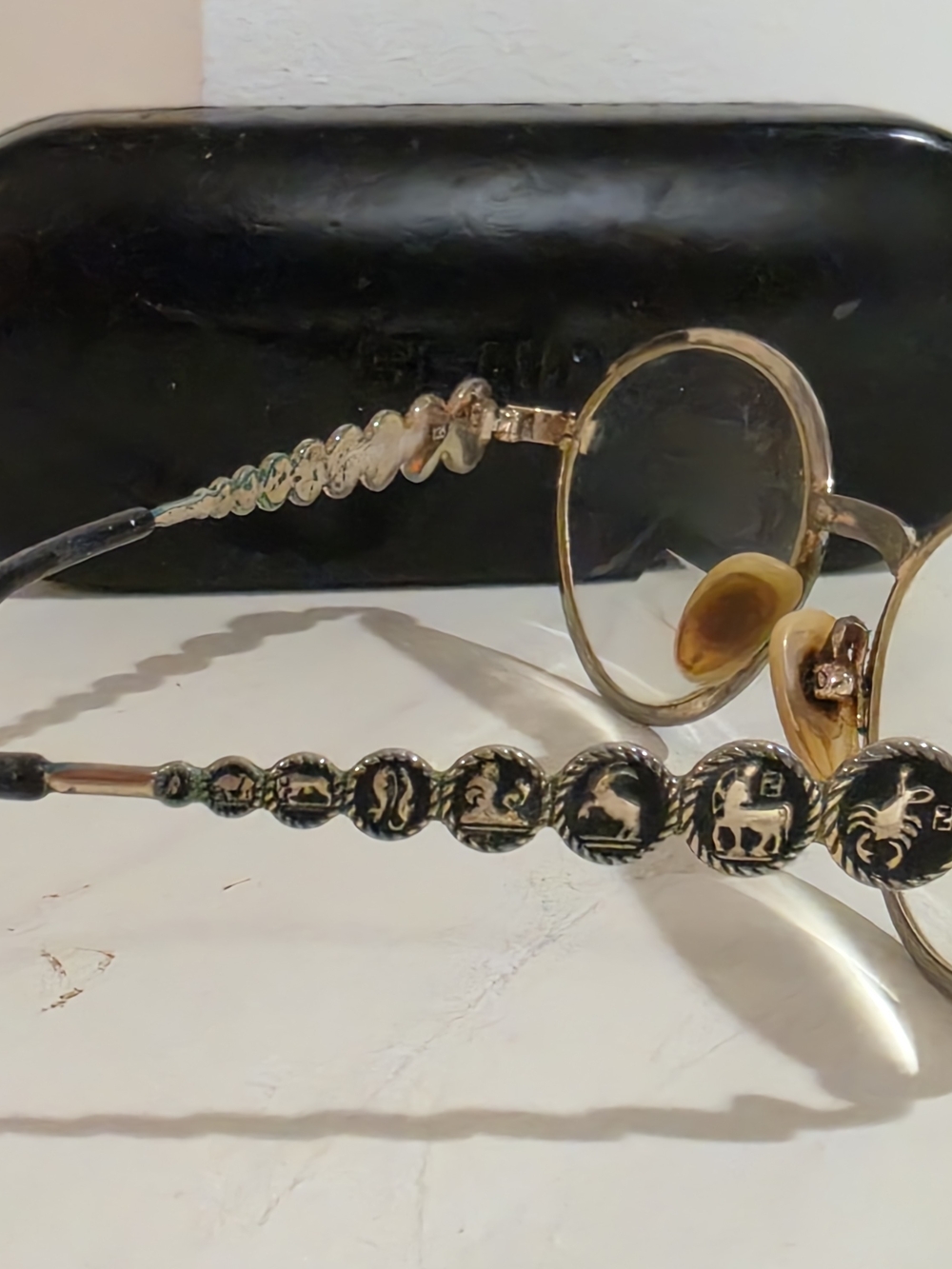 Vintage Fendi Gold Rimmed Zodiac Medallion Horoscope Astrology Eye Glasses